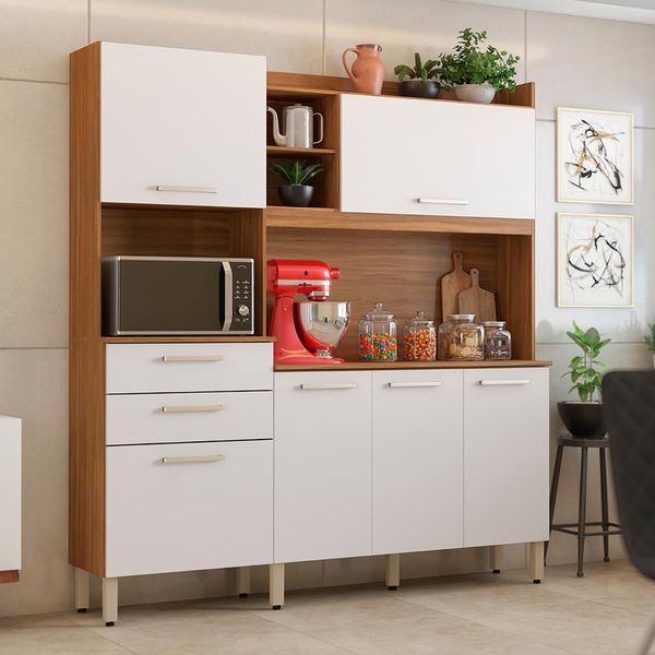 Cozinha Compacta Savoy com 6 Portas 2 Gavetas e 2 Prateleiras Demóbile Amêndola com Branco