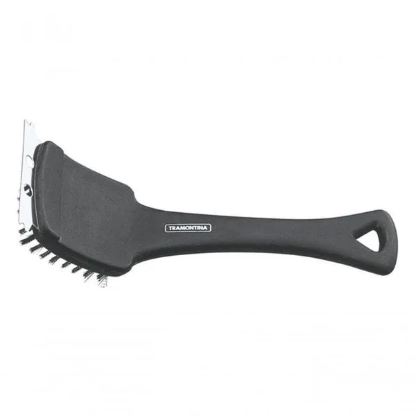 Escova Tramontina Churrasco Com Cerdas Em Aço Inox E Cabo De Polipropileno Preto 21,6cm