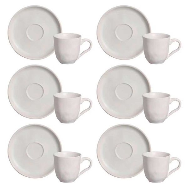 Conjunto com 6 Xícaras e Pires para Café Porto Brasil Bio Vit em Stoneware - 120 ml Cinza