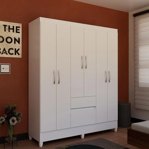 Guarda-Roupa Casal New Brusque 6 Portas 2 Gavetas Pintura UV Bartira Branco