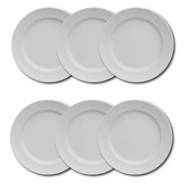 Conjunto de Pratos de Sobremesa Germer Chevron em Porcelana 20,5 cm 6 Peças Branco