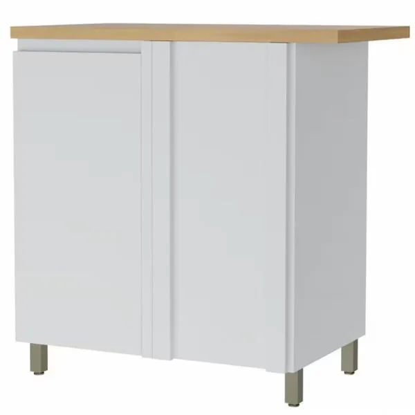 Balcão de Canto Nesher Rainha em MDF 15mm com 1 Porta e 1 Prateleira - 92cm de largura Branco com Nature