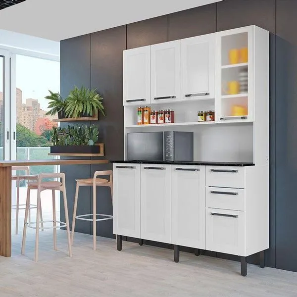 Armário De Cozinha Compacta Aço Itatiaia 140cm 8 Portas 2 Gavetas Branco