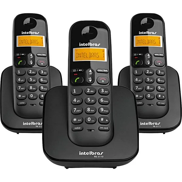 Telefone sem Fio com Identificador e 2 Ramais Intelbras TS3113 - Preto
