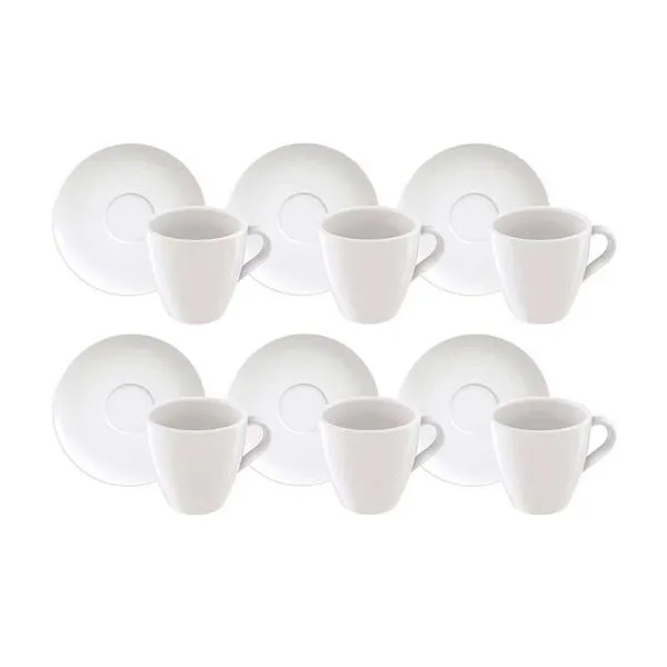 Conjunto com 6 Xícaras e Pires para Capuccino Tramontina Paola em Porcelana 200 ml Branco