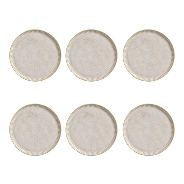 Conjunto de Pratos Rasos Porto Brasil Linhas Latte com 6 Peças Bege