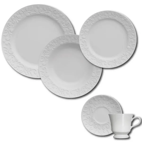 Aparelho de Jantar, Chá e Sobremesa 30 Peças Germer Tassel em Porcelana Branco