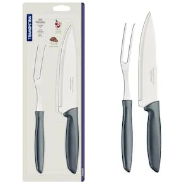 Conjunto Faca Chef e Garfo Trinchante Tramontina Plenus Cinza - 2 Peças