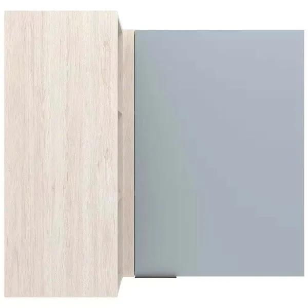 Armário Aéreo de Canto Bartira Cristal MDP 15mm com 1 Porta e 2 Prateleiras - 101,8cm de largura Freixo/Azul Wood