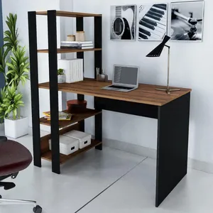 Escrivaninha Artely Match com 3 Prateleiras Espaço para Impressora e Nicho 120cm de Largura Pinho/Preto Fosco