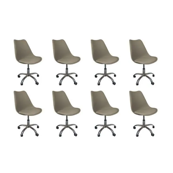 Kit 8 Cadeiras Office Saarinen Base Cromada Com Rodizio Bege