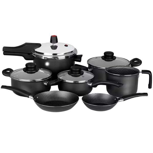 Conjunto de Panelas 7 Peças Multiflon Gourmet com Revestimento Antiaderente Ultra7 e Panela de Pressão Preto