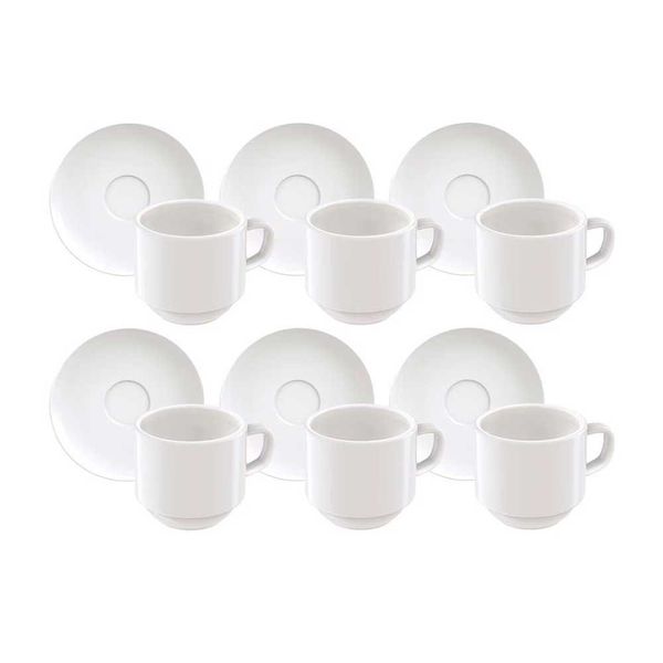 Conjunto com 6 Xícaras e Pires para Café Tramontina Paola em Porcelana 100 ml Branco