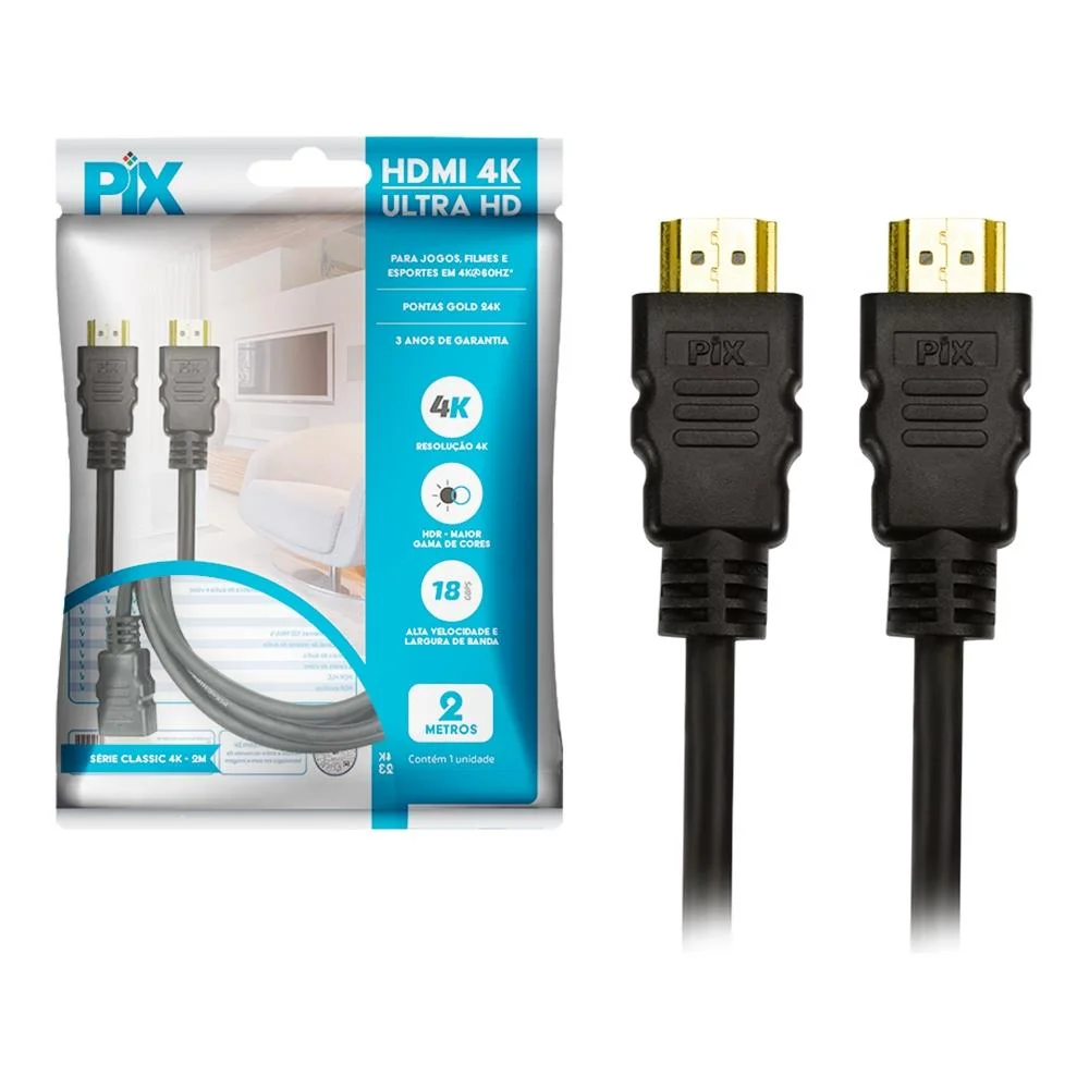 Cabo HDMI 2.0 4K PIX 2 Metros 19 Pinos 018-2222