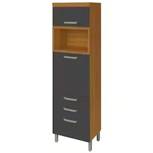 Paneleiro Princesa 2 Portas, 3 Gavetas e Prateleiras 64cm Nesher Freijo e Grafite