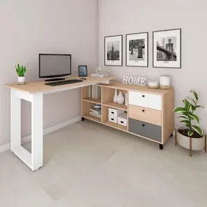 Escrivaninha Artany Next com 3 Gavetas e 4 Nichos Carvalho/Branco/Grafito