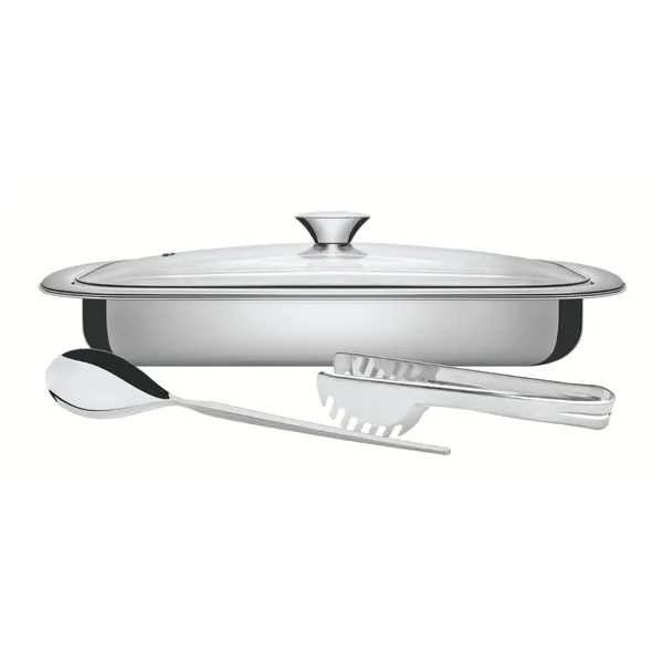 Kit Assar e Servir Tramontina Aço Inox com Tampa de Vidro 3 Peças