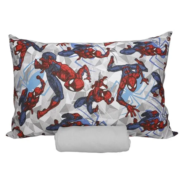 Jogo de Lençol KazzaVip Solteiro Malha 100% Algodão Play Marvel Spider Star 02 Peças Cinza