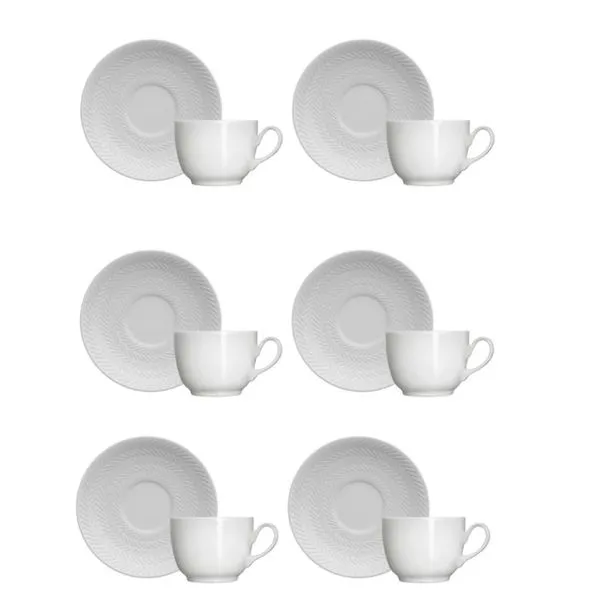 Conjunto de Xícaras para Café Germer Chevron em Porcelana 80 ml 6 Peças Branco