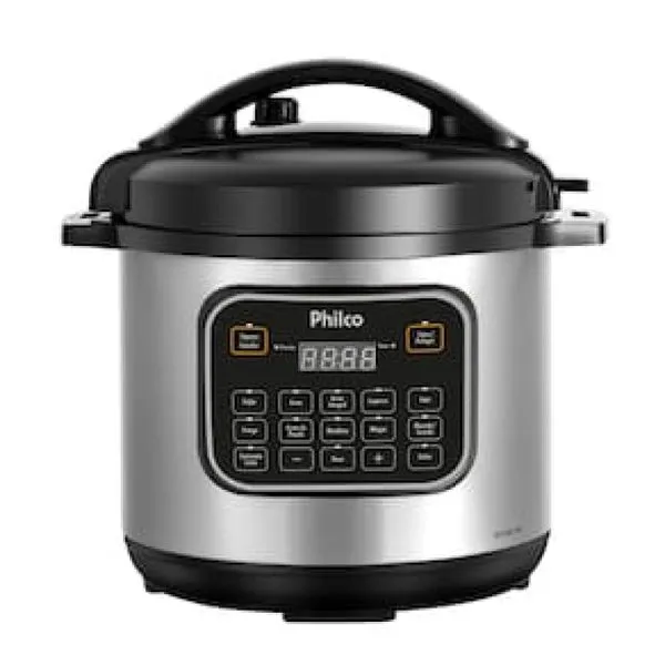 Panela de Pressão Elétrica Philco PPP80 Multifuncional com 12 Funções, Painel Digital e Timer Programável 1200W - 8 litros Inox,Preto / 110