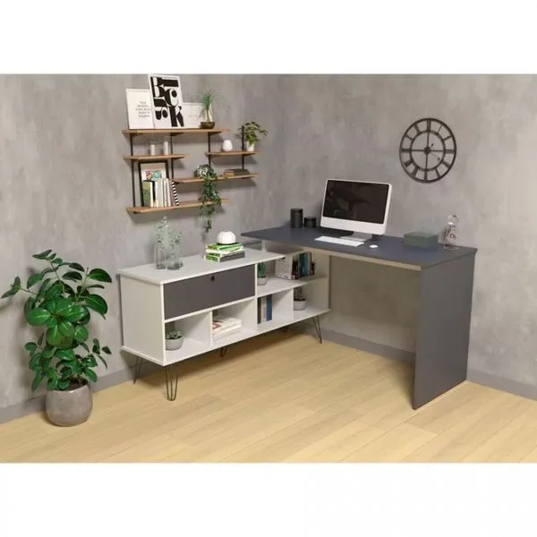 Escrivaninha Artany Dubai com 1 Porta Basculante e 5 Nichos Branco e Grafito