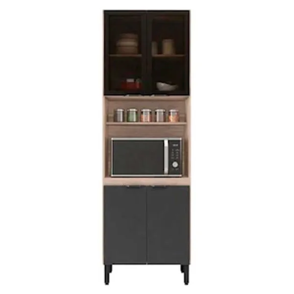 Paneleiro Duplo Firenze com 4 Portas 4 Prateleiras e Nicho para Micro-ondas Demóbile Avena com Grafito