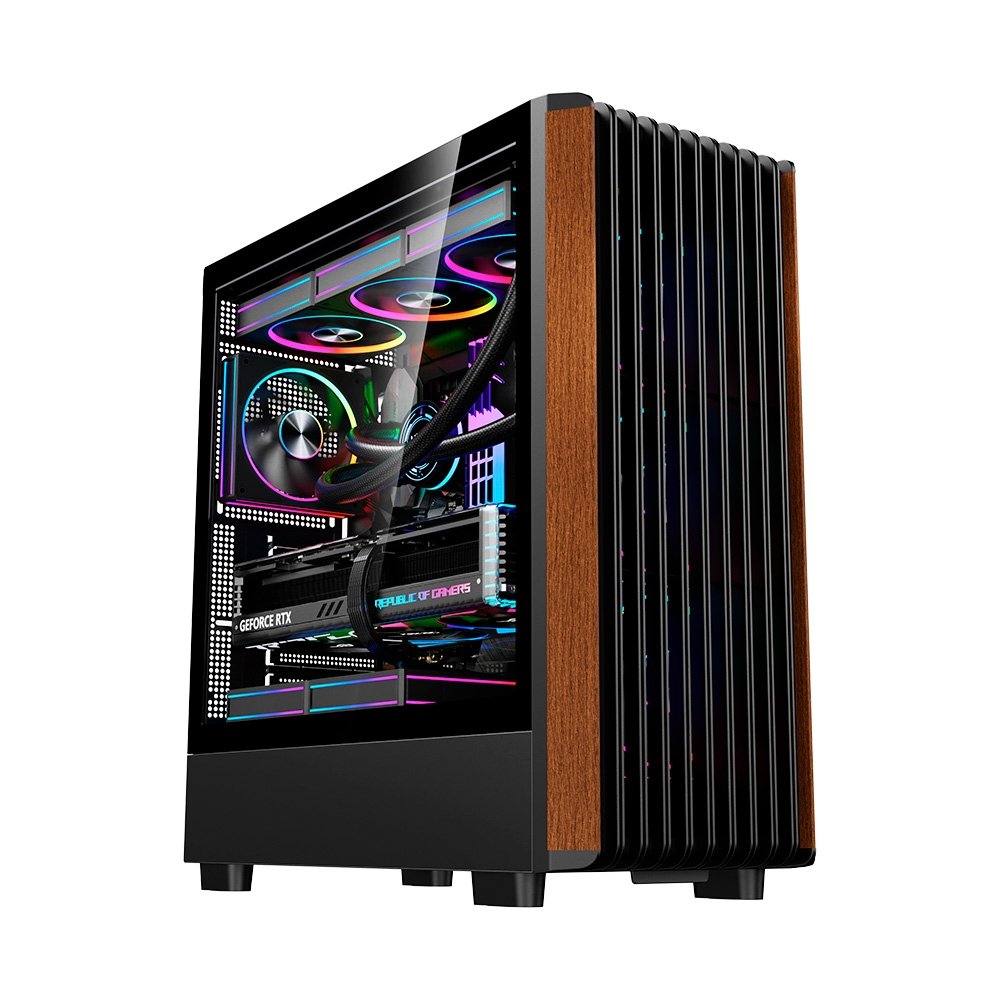 Gabinete Gamer Liketec Pinos E-ATX Madeira Preto