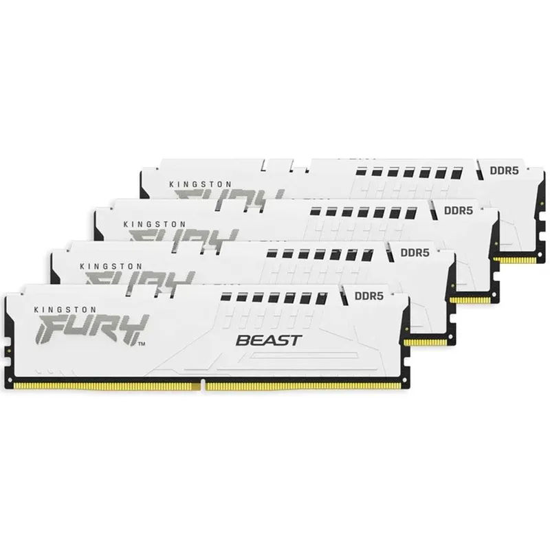 Memória RAM Kingston Fury Beast, 128GB (4x32GB), 5600MHz, DDR5, CL40,para Intel XMP, Branco - KF556C40BWK4-128
