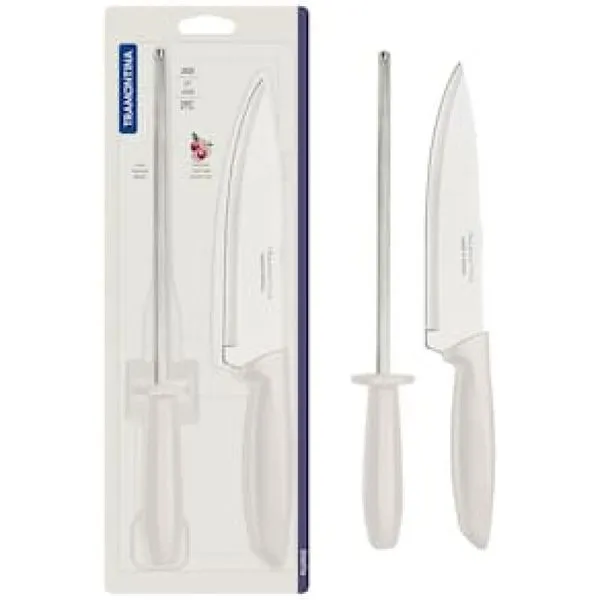 Conjunto Faca Chef e Chaira Tramontina Plenus Off-White - 2 Peças