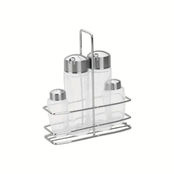 Conjunto Galheteiro Tramontina Ciclo Em Vidro E Aço Inox 4 Peças