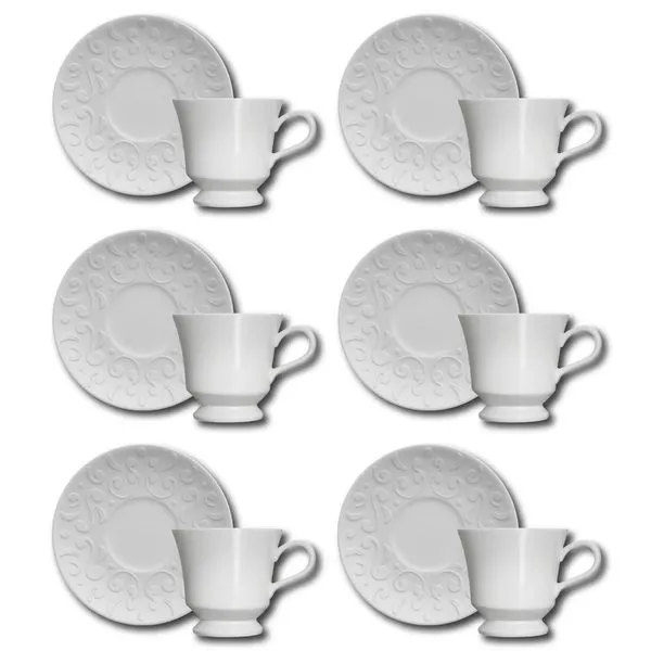 Conjunto de Xícaras para Chá Germer Tassel em Porcelana 240 ml 6 Peças Branco