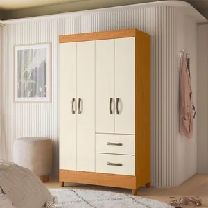 Guarda-Roupa Solteiro Palumóveis Mobi com Cabideiro, 4 Portas de Bater e 2 Gavetas Bege