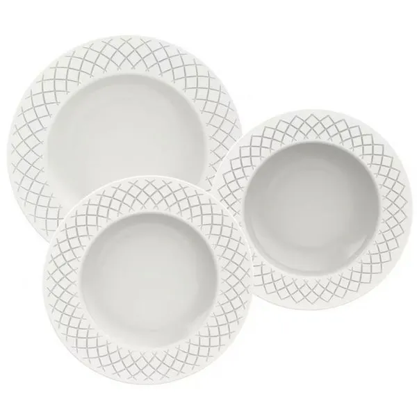 Conjunto com 12 Pratos Tramontina Ingrid em Porcelana Branco