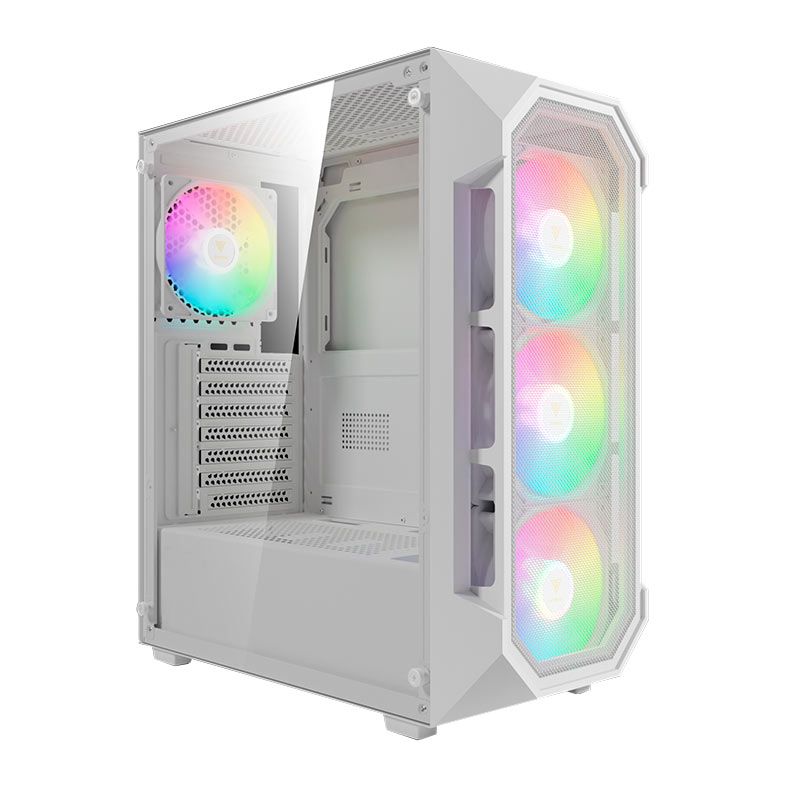 Gabinete Gamer Gamdias Aura GC1 Elite RGB Mid-Tower Lateral De Vidro Com 4 Fans Branco
