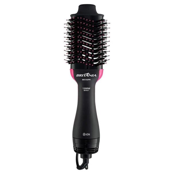 Escova Secadora Britania Cerâmica Bec02 Preto Com Rosa Bivolt