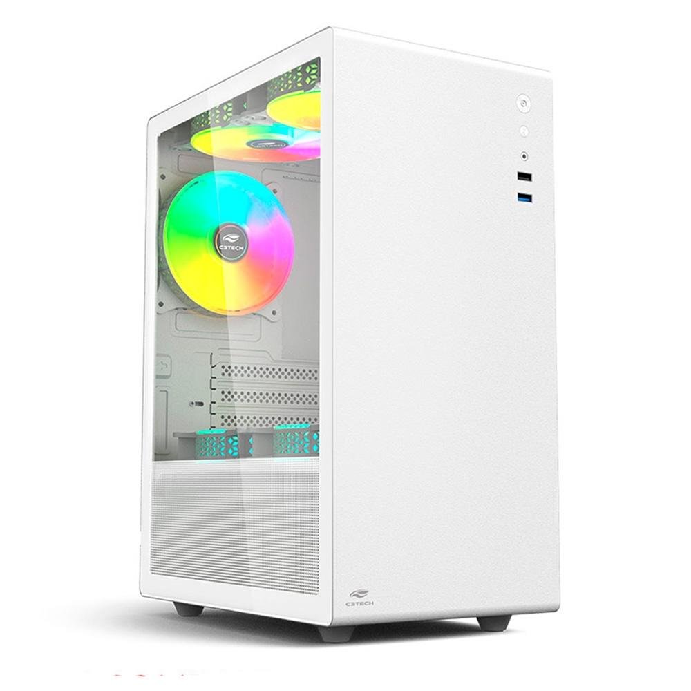 Gabinete Gamer C3-Tech Game MT-G200WH Mini Tower LED ATX Vidro Temperado Branco