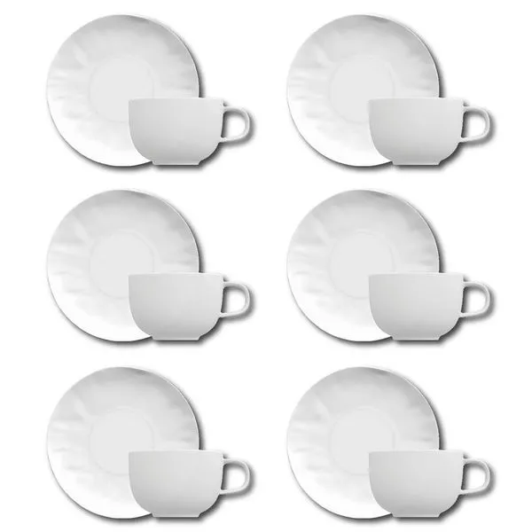 Conjunto de Xícaras para Café Germer Orgânico em Porcelana 80 ml 6 Peças Branco