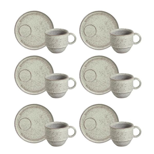 Conjunto de Xícaras de Chá Empilháveis com Pires Porto Brasil Pistache 6 peças  230 ml