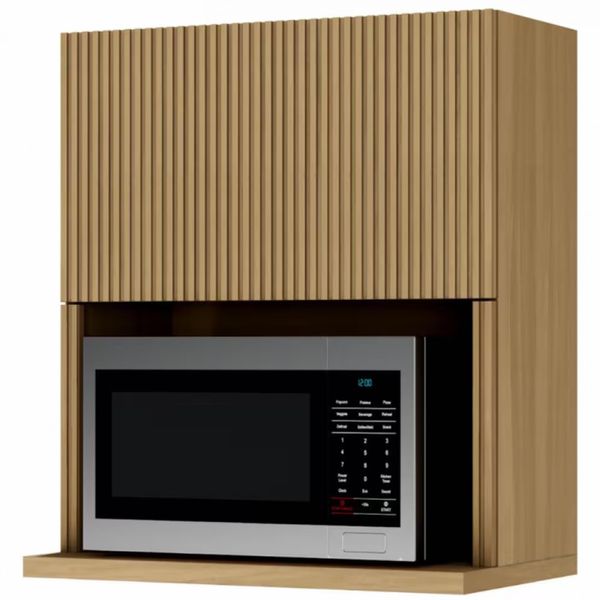 Armário Aéreo Nesher Rainha em MDF 15mm com Nicho para Micro-ondas, 1 Porta e 1 Prateleira - 70cm de largura Nature
