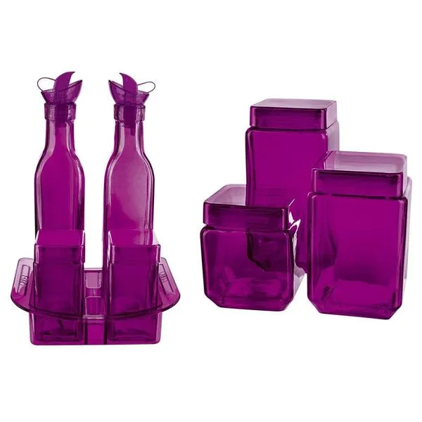 Conjunto de Galheteiro e Potes Euro Home Roxo  7 Peças