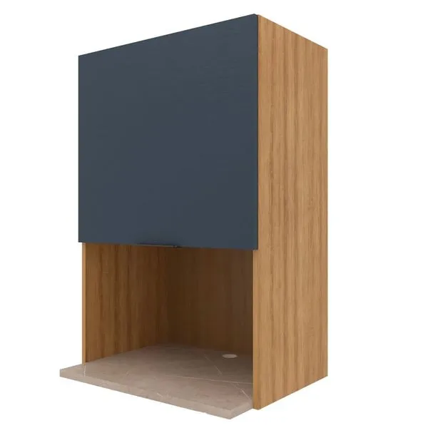 Armário Aéreo Bartira Cristal com Nicho para Micro-ondas, 1 Porta, 1 Prateleira e 60cm de largura - Lâmina Mel/Azul Royal Lâmina de Mel/Azul Royal