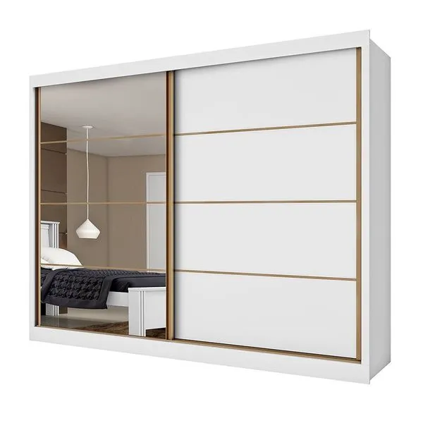 Guarda Roupa Sevilha 2 Portas de Correr Casal 6 Gavetas MDF Mademarcs Branco