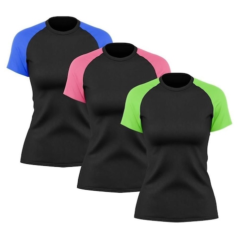 Camiseta Whats Wear Raglan Proteção Solar UV 3 unidades Feminina