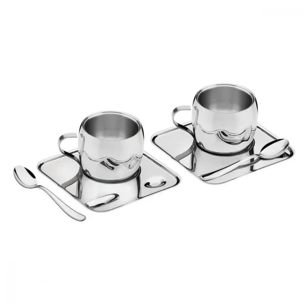 Kit para Cafe Tramontina em Aço Inox Acabamento Brilho com Xicara Pires Quadrado e Colher 6 Peças