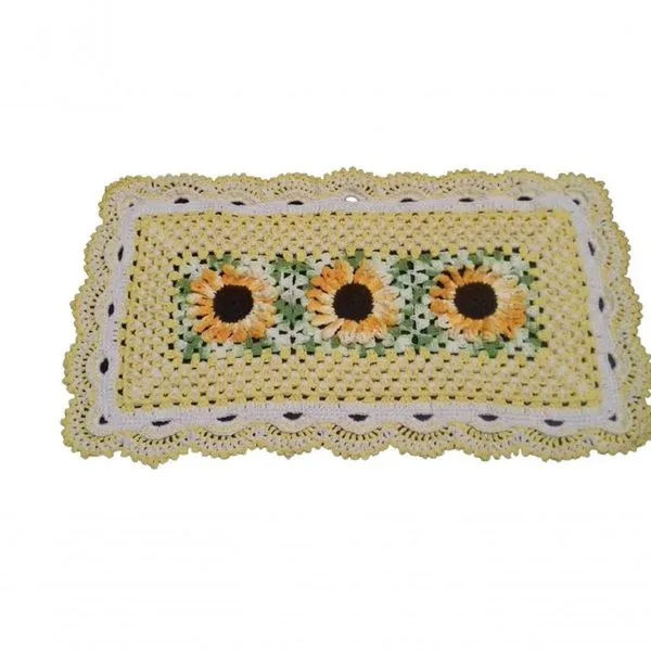 Tapete De Crochê Girassol Artesanal Amarelo
