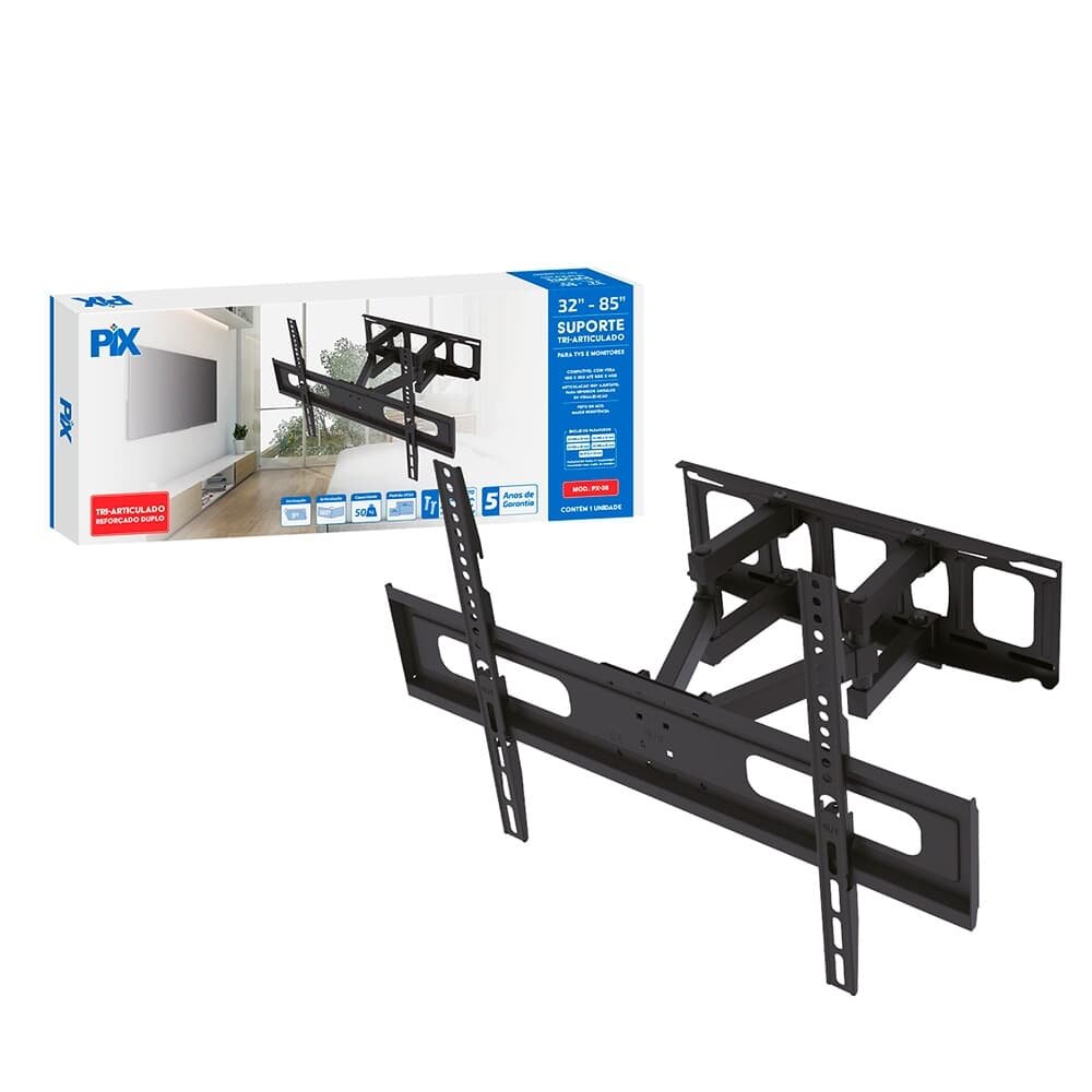 PIX PX-36 Suporte TV Tri-Articulado 32-85" Reforçado Duplo Preto