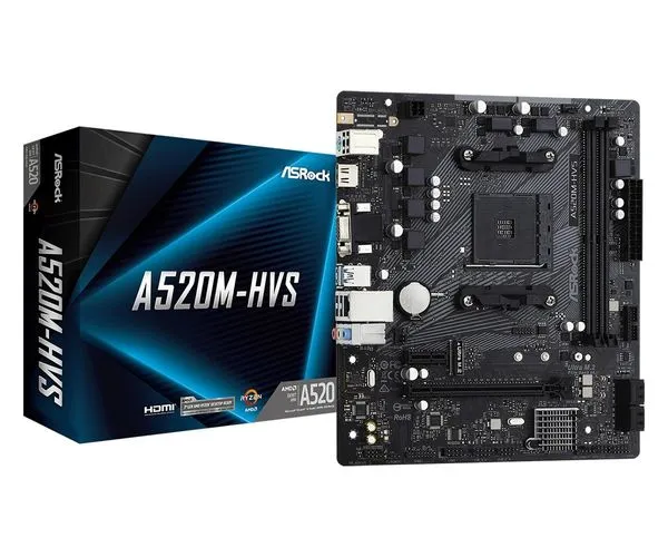 Placa Mae ASROCK A520M-HVS AM4 2XDDR4 DIMM 64GB 2XUSB2.0 4XUSB3.2 1XM.2 HDMI/D-SUB Rede Giga 1XPCIE