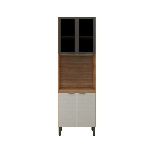 Paneleiro Duplo Demóbile Firenze com 4 Portas, 4 Prateleiras e Nicho para Micro-ondas Amêndoa/Nude Prime TX