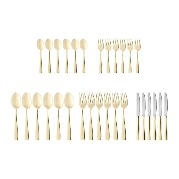 Faqueiro Wolff Pisa em Aço Inox Dourado  30 Peças Inox com Dourado