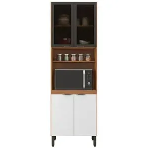 Paneleiro Duplo Demóbile Firenze com 4 Portas 4 Prateleiras e Nicho para Micro-ondas Amêndola com Branco